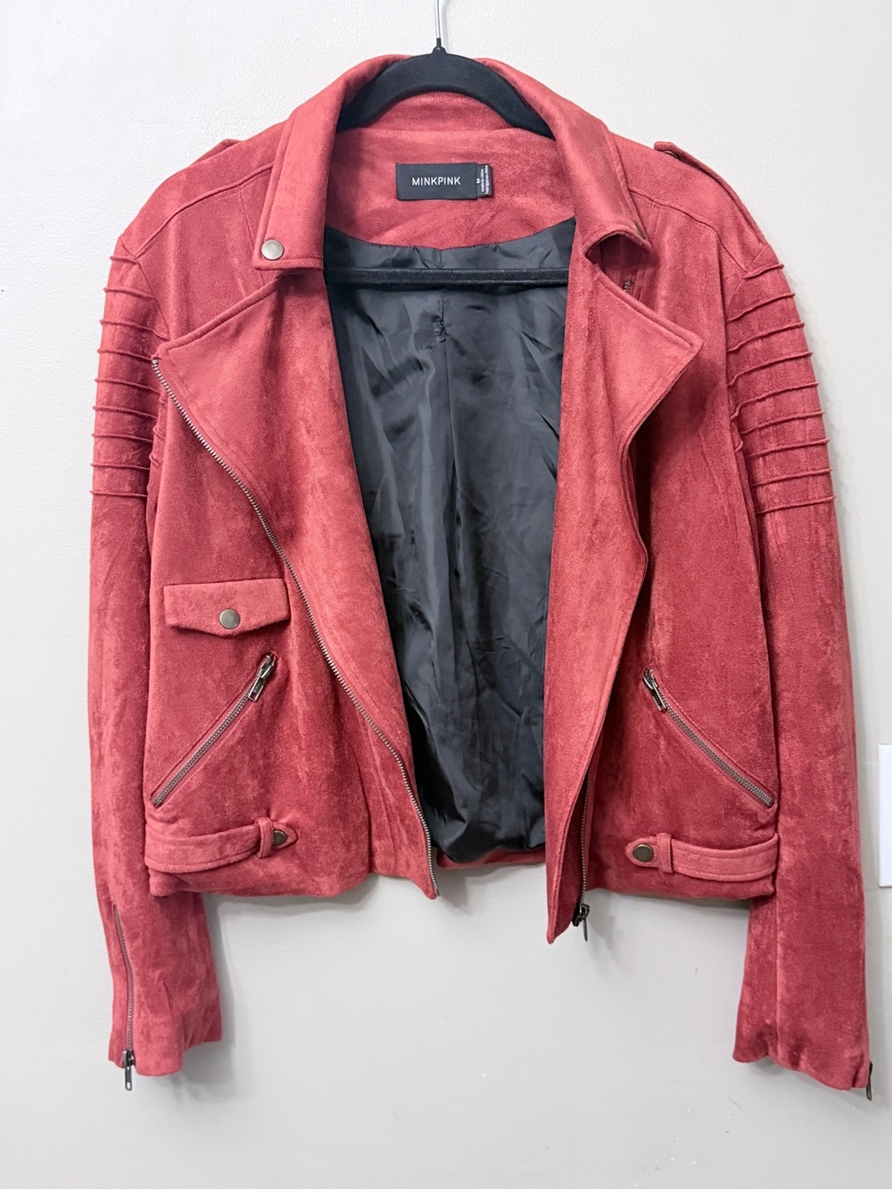 MINKPINK Faux Suede Moto Biker Jacket Ribbed Sleeve Medium